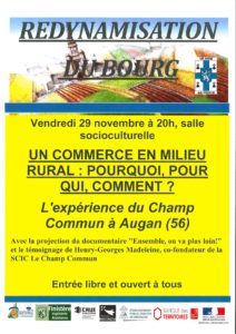 REDYNAMISATION DU BOURG – CONFERENCE DEBAT – EXPERIENCE CHAMP COMMUN A AUGAN – VENDREDI 29 NOVEMBRE